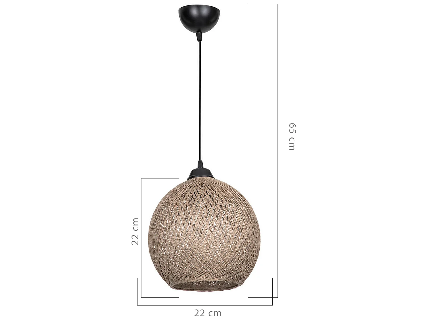 Suspension Lisburn corde de jute hauteur 65 cm E27 noir / naturel [lux.pro]