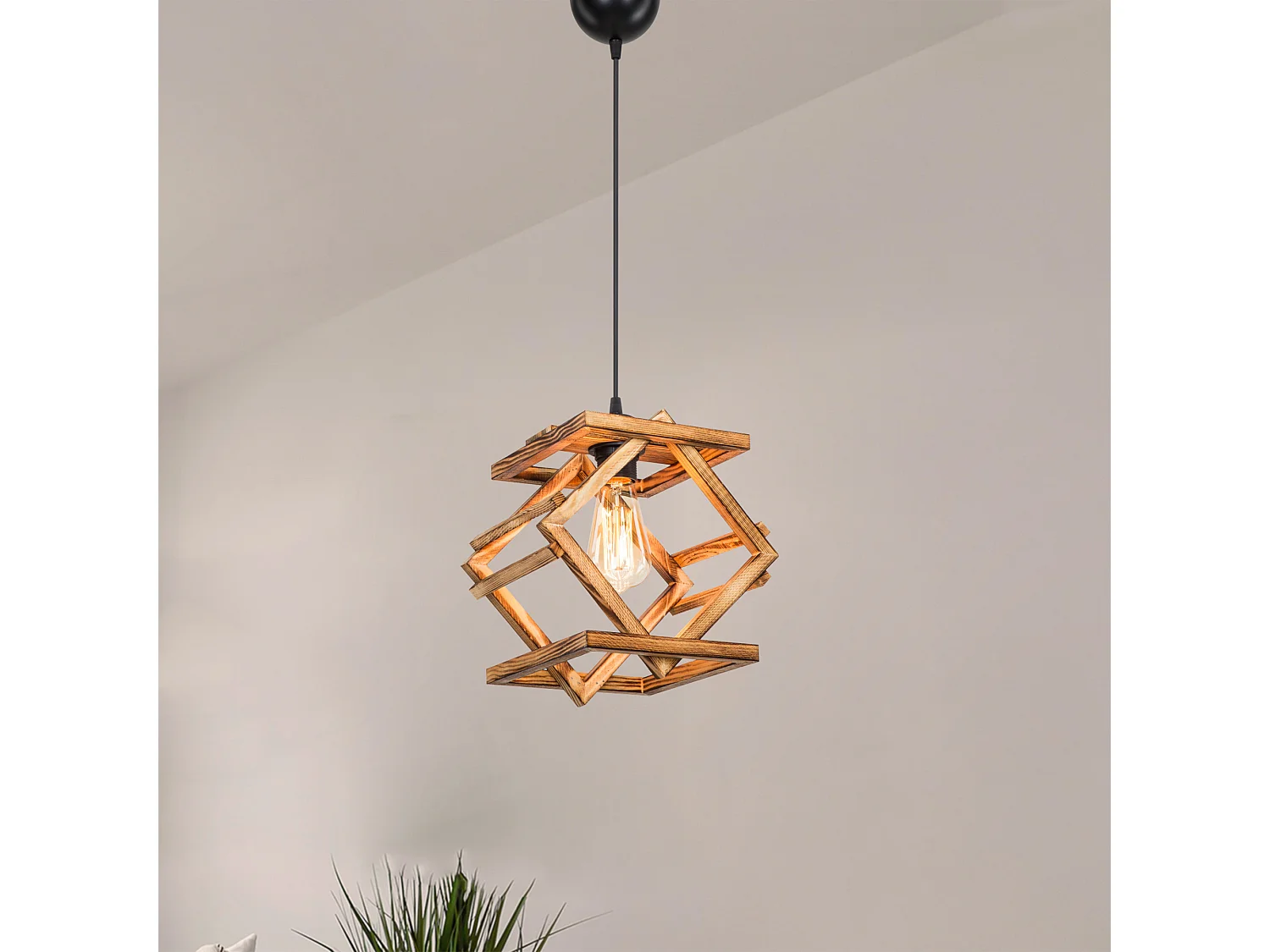 Suspension Dudley bois massif 75 cm E27 noir / naturel [lux.pro]