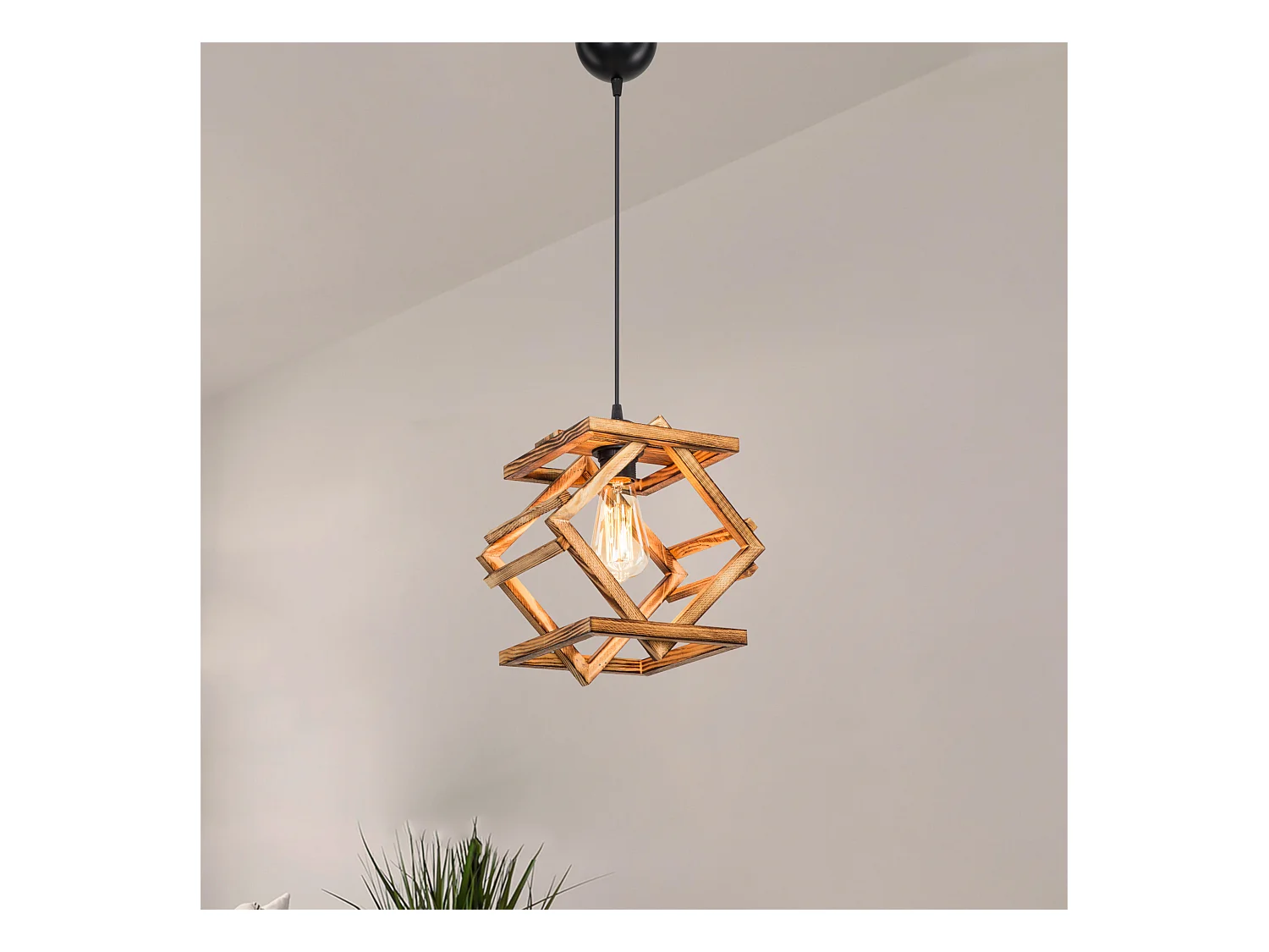 Suspension Dudley bois massif 75 cm E27 noir / naturel [lux.pro]