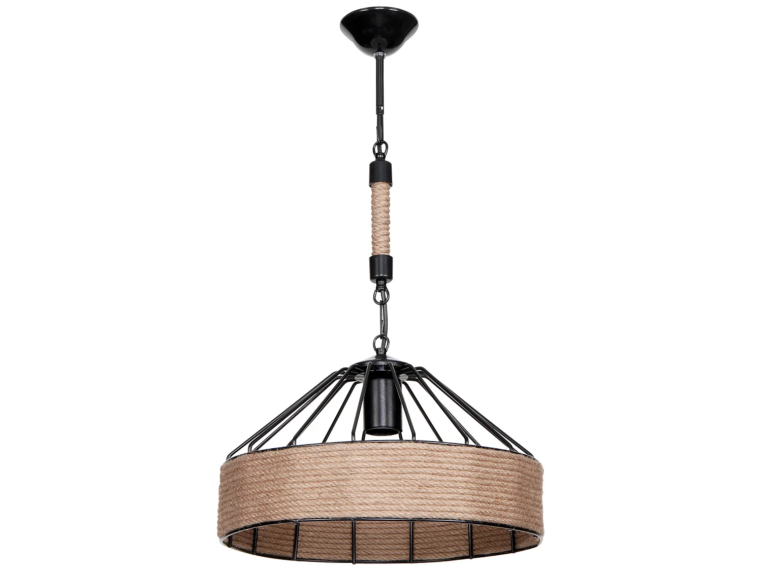 Suspension Bridgford en métal corde de jute 61 cm E27 noir / naturel [lux.pro]