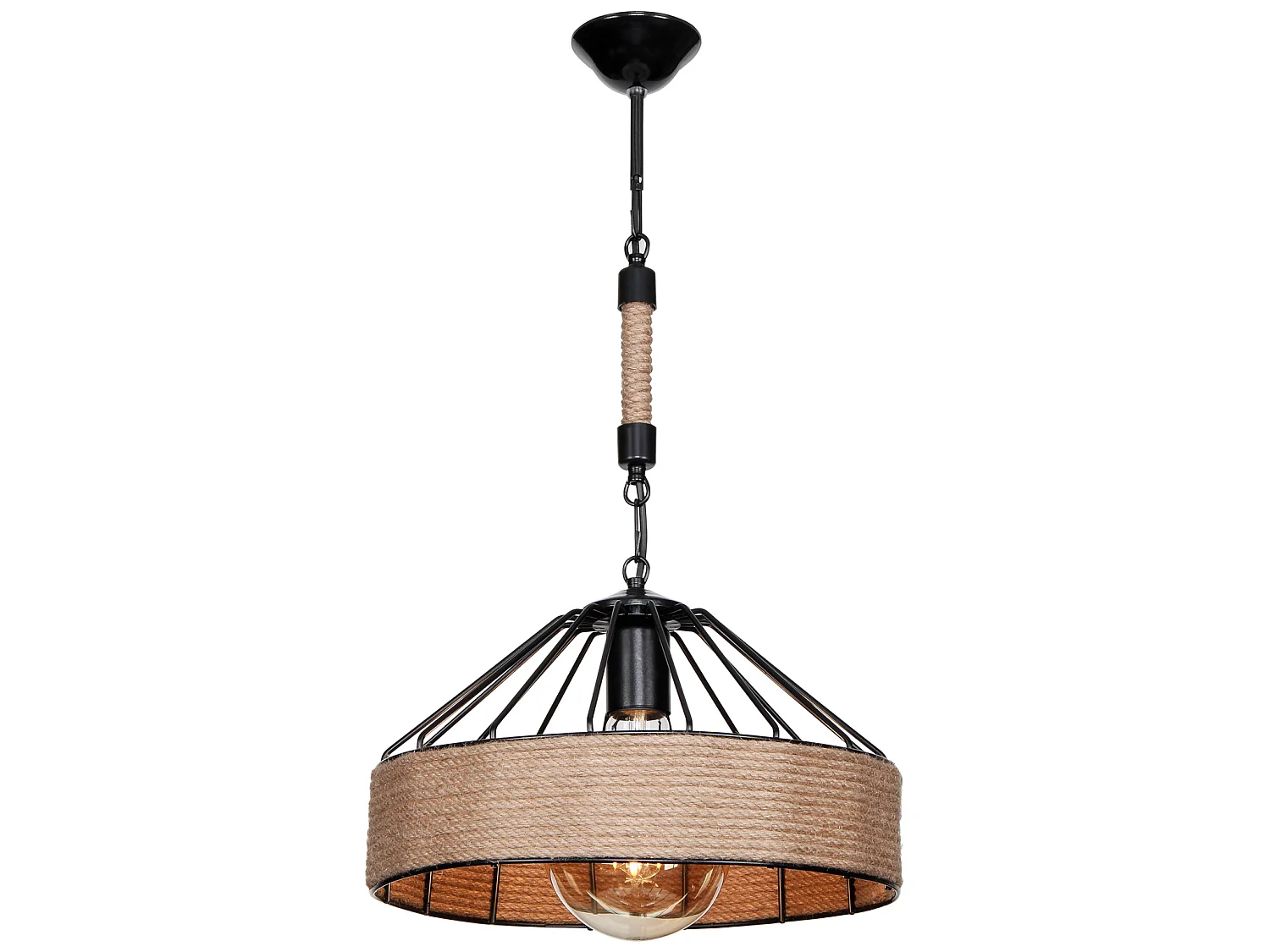 Suspension Bridgford en métal corde de jute 61 cm E27 noir / naturel [lux.pro]