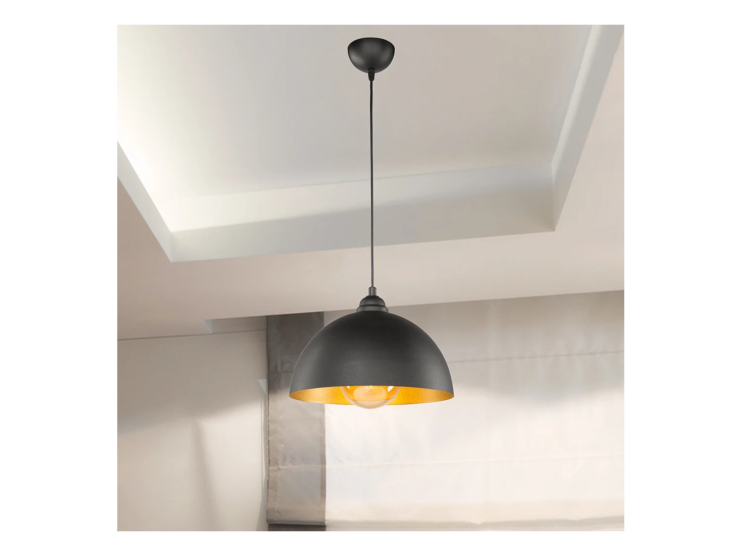 Suspension Leamington en métal 90 cm E27 noir / laiton [lux.pro]