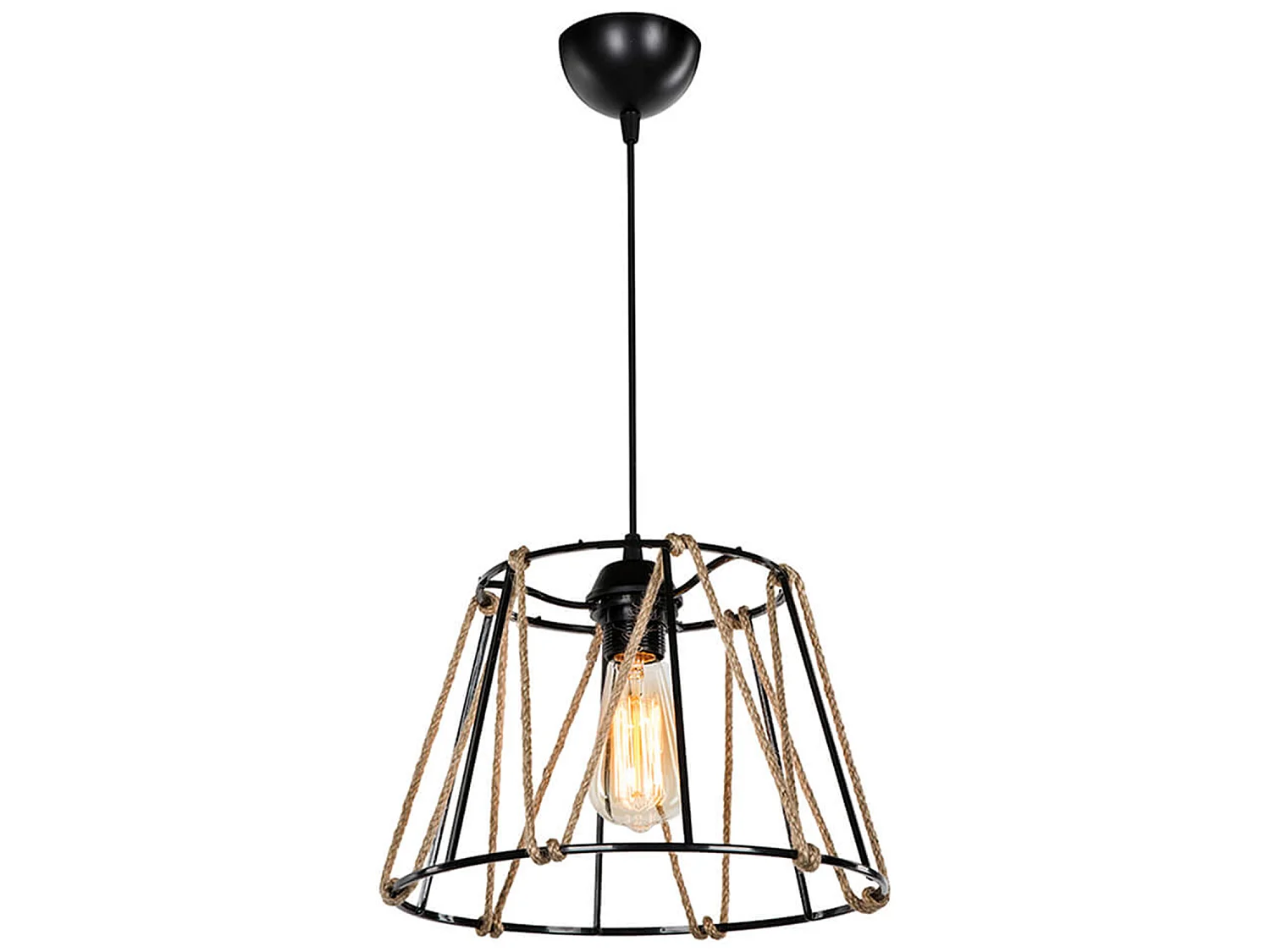 Suspension Halifax en ABS et corde de jute hauteur 60 cm E27 noir / naturel [lux.pro]