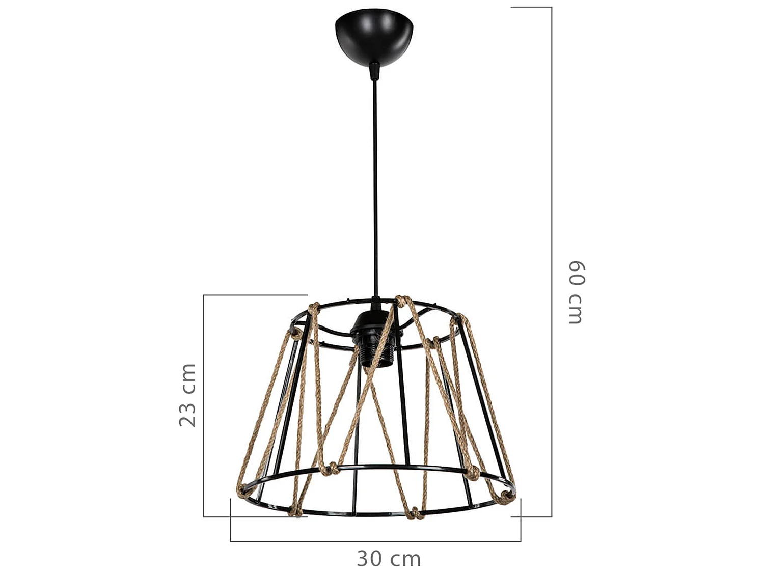 Suspension Halifax en ABS et corde de jute hauteur 60 cm E27 noir / naturel [lux.pro]