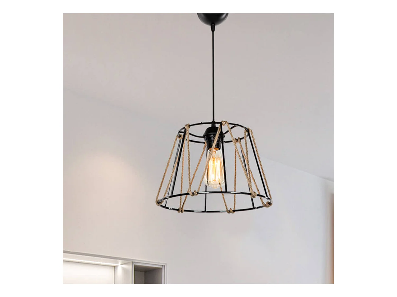 Suspension Halifax en ABS et corde de jute hauteur 60 cm E27 noir / naturel [lux.pro]