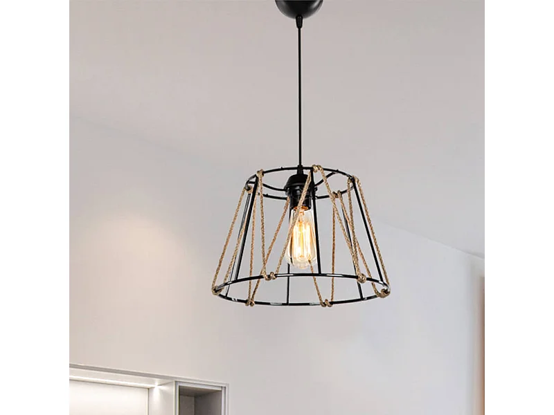 Suspension Halifax en ABS et corde de jute hauteur 60 cm E27 noir / naturel [lux.pro]