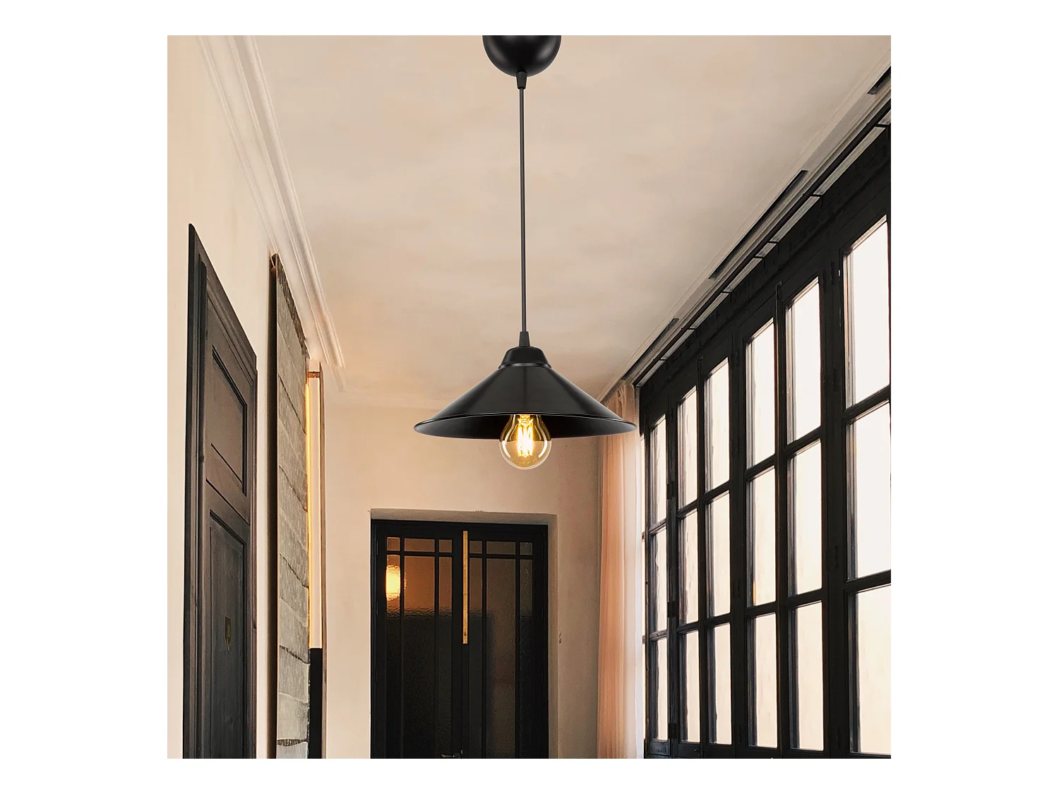 Suspension Hereford en plastique hauteur 48 cm E27 noir [lux.pro]
