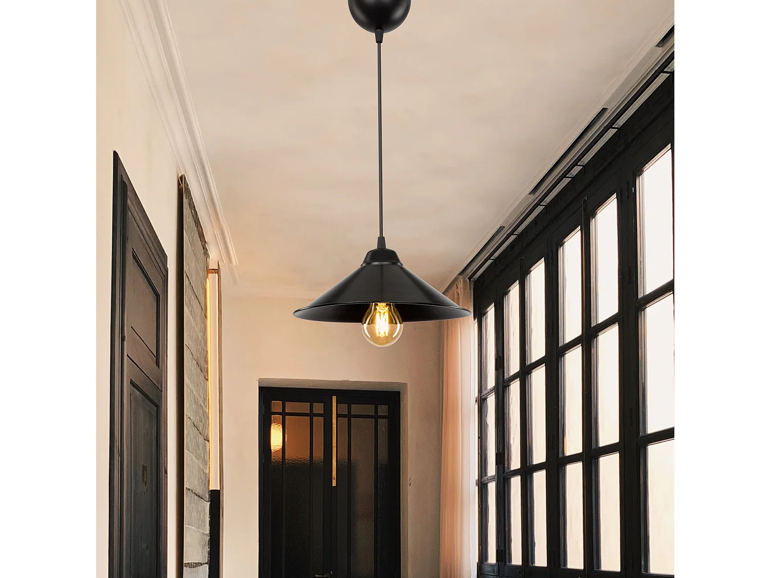 Suspension Hereford en plastique hauteur 48 cm E27 noir [lux.pro]