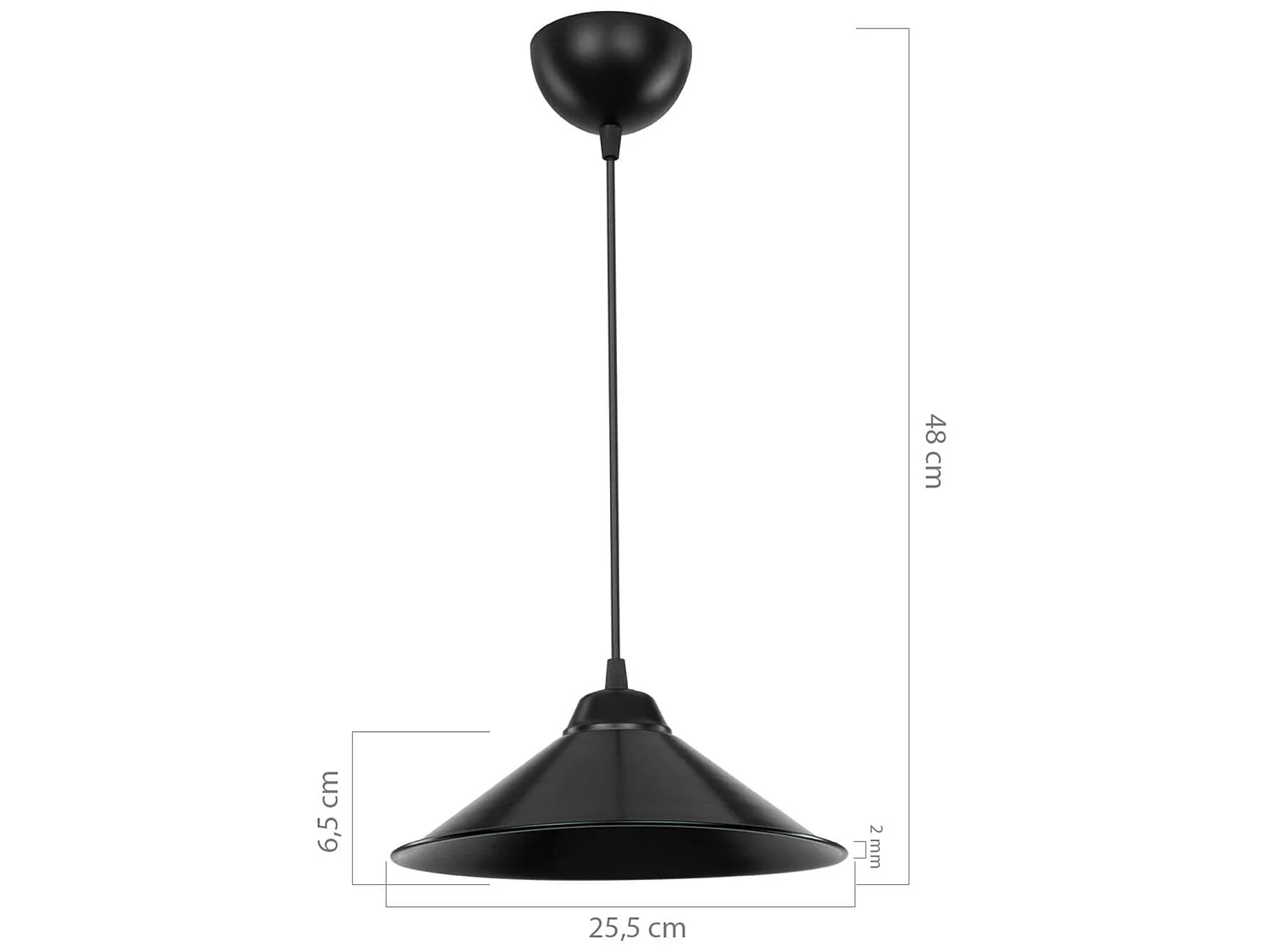 Suspension Hereford en plastique hauteur 48 cm E27 noir [lux.pro]