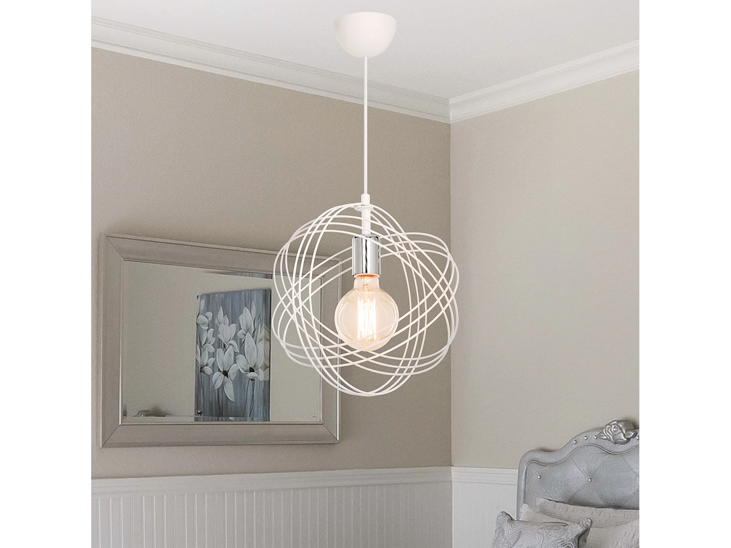 Suspension Hove en métal 75 cm E27 blanc / argenté [lux.pro]