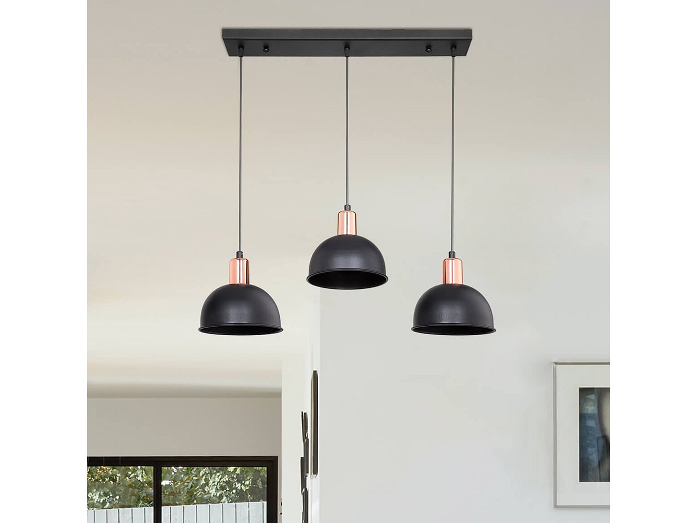 Suspension Basildon en métal 75 cm 3 x E27 noir / cuivre [lux.pro]