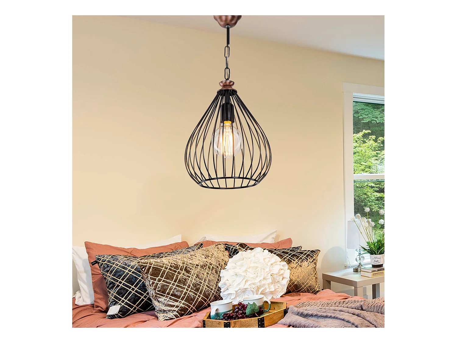 Suspension Bracknell en métal 54 cm E27 noir / bronze [lux.pro]