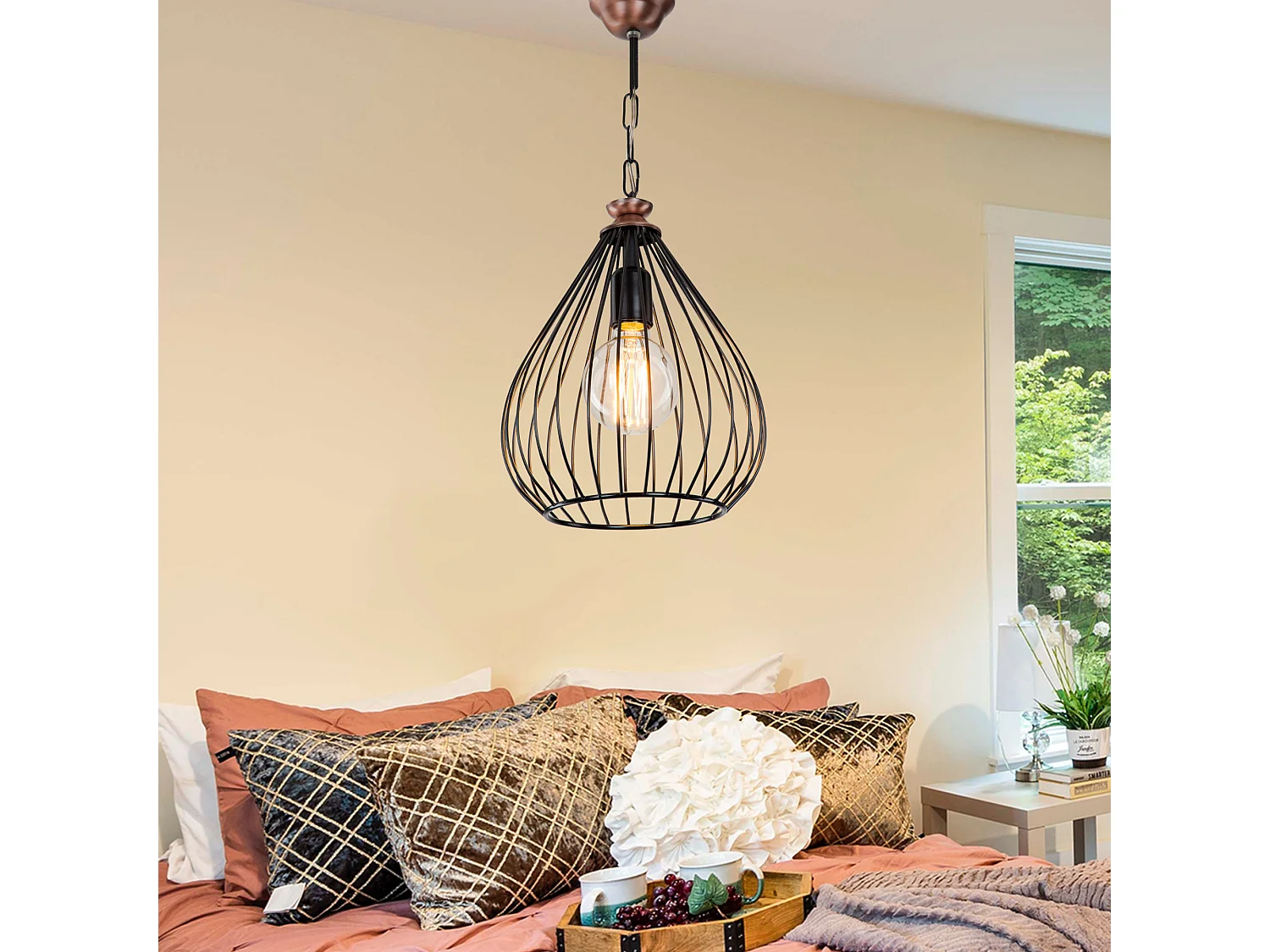 Suspension Bracknell en métal 54 cm E27 noir / bronze [lux.pro]