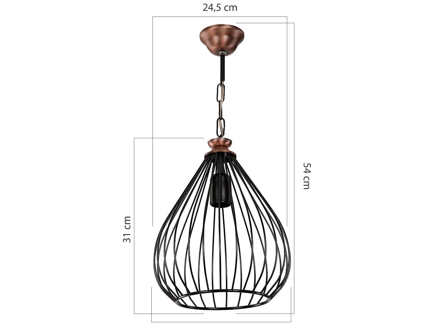 Suspension Bracknell en métal 54 cm E27 noir / bronze [lux.pro]