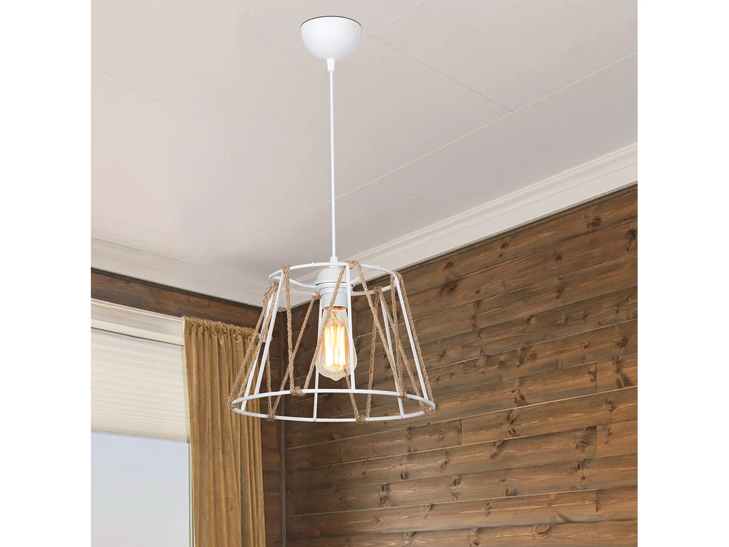 Suspension Halifax en ABS et corde de jute hauteur 60 cm E27 blanc / naturel [lux.pro]