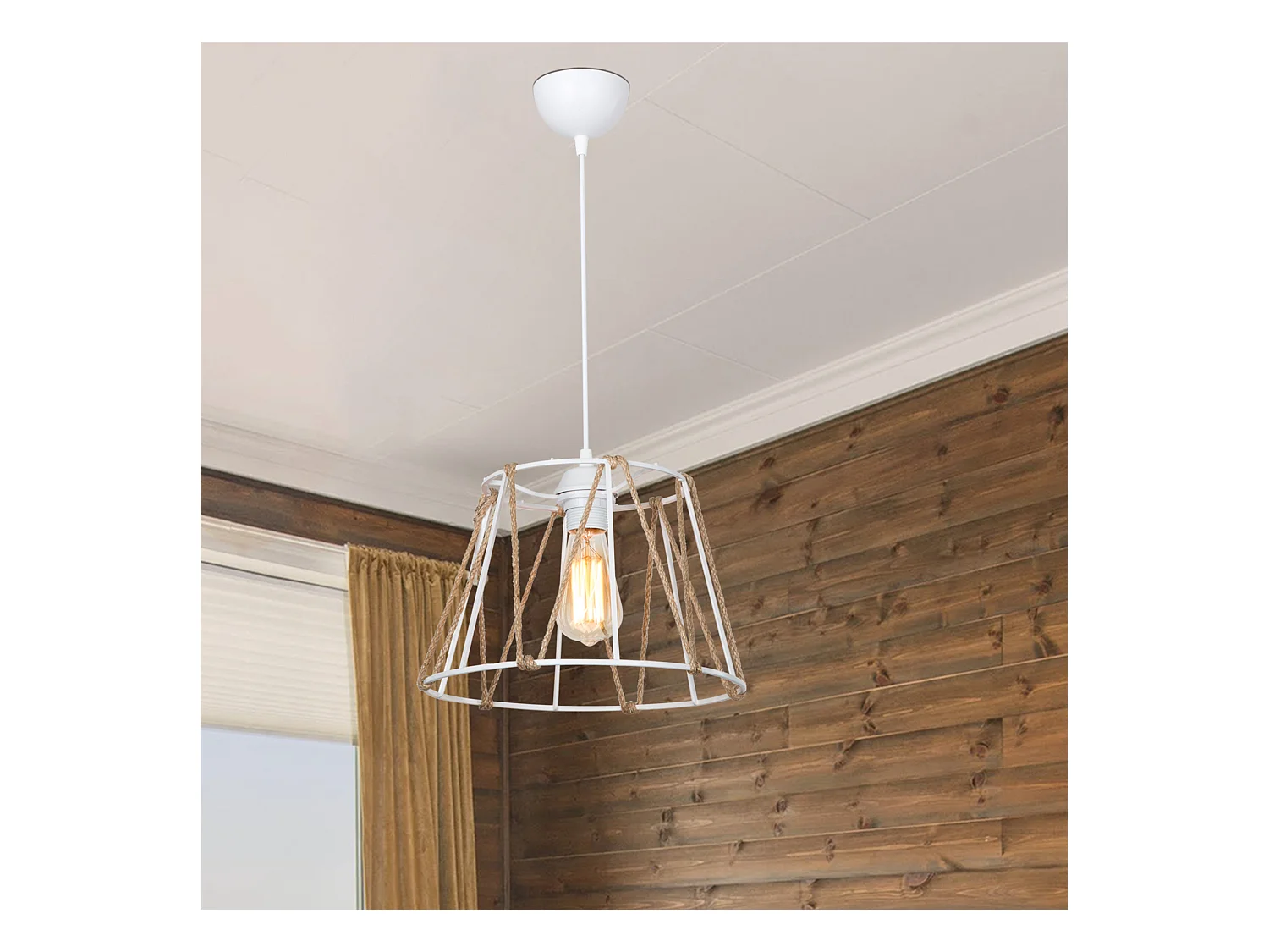 Suspension Halifax en ABS et corde de jute hauteur 60 cm E27 blanc / naturel [lux.pro]