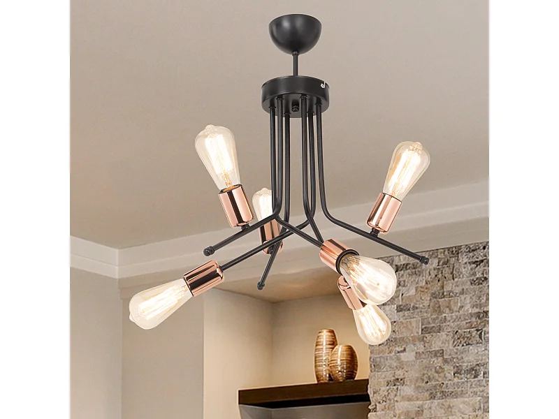 Plafonnier Halesowen en métal 50 cm 6 x E27 noir / cuivre [lux.pro]