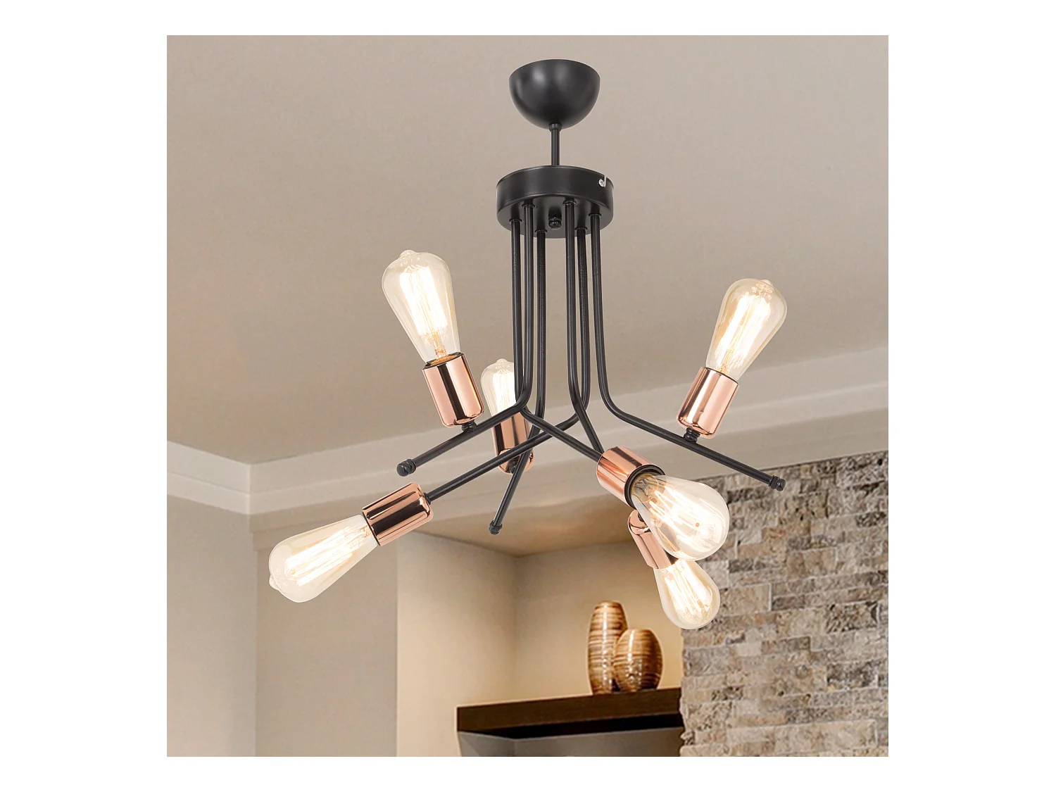 Plafonnier Halesowen en métal 50 cm 6 x E27 noir / cuivre [lux.pro]