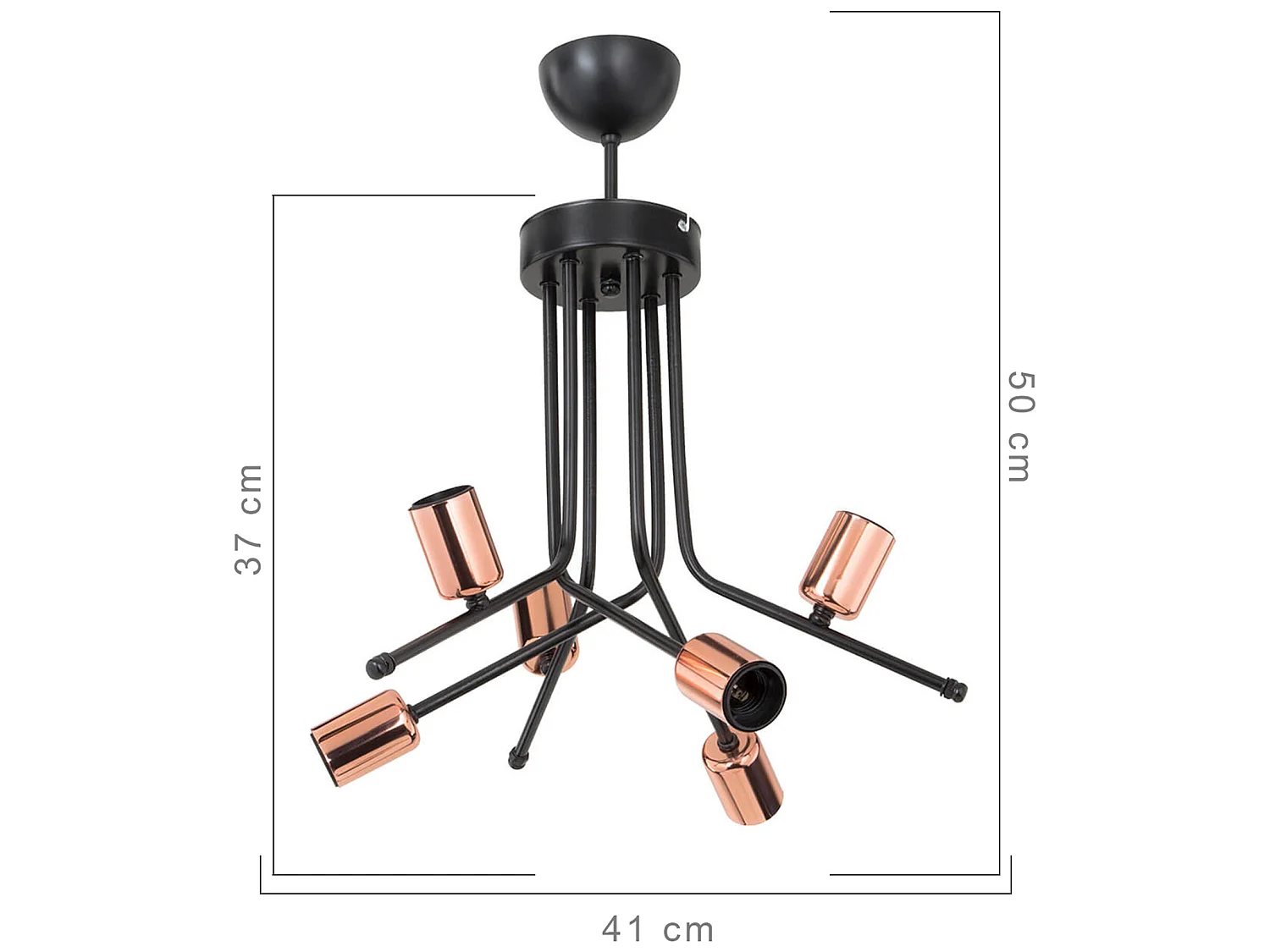 Plafonnier Halesowen en métal 50 cm 6 x E27 noir / cuivre [lux.pro]