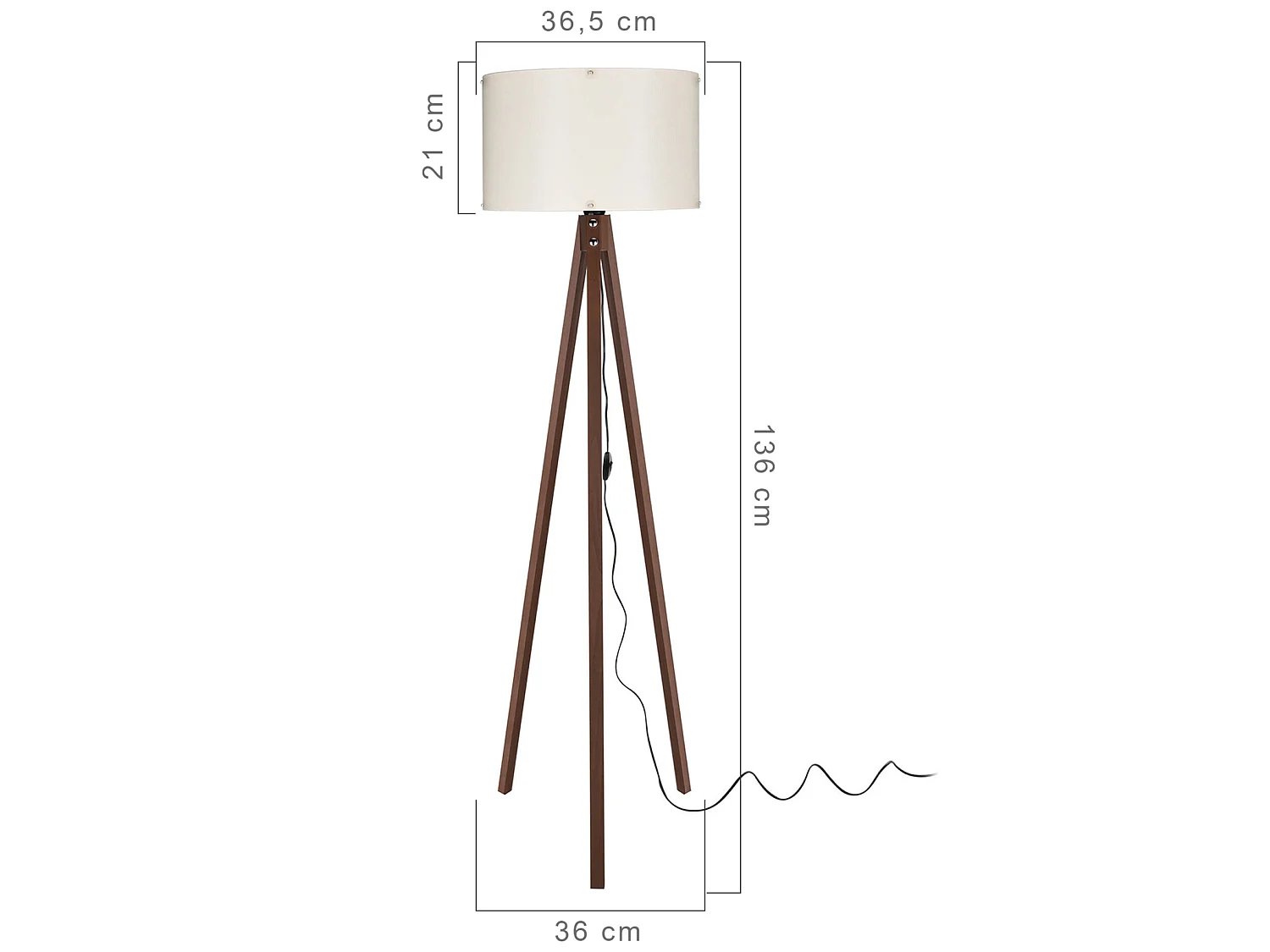 Lampadaire Guildford trépied hauteur 136 cm E27 effet noyer / crème [lux.pro]