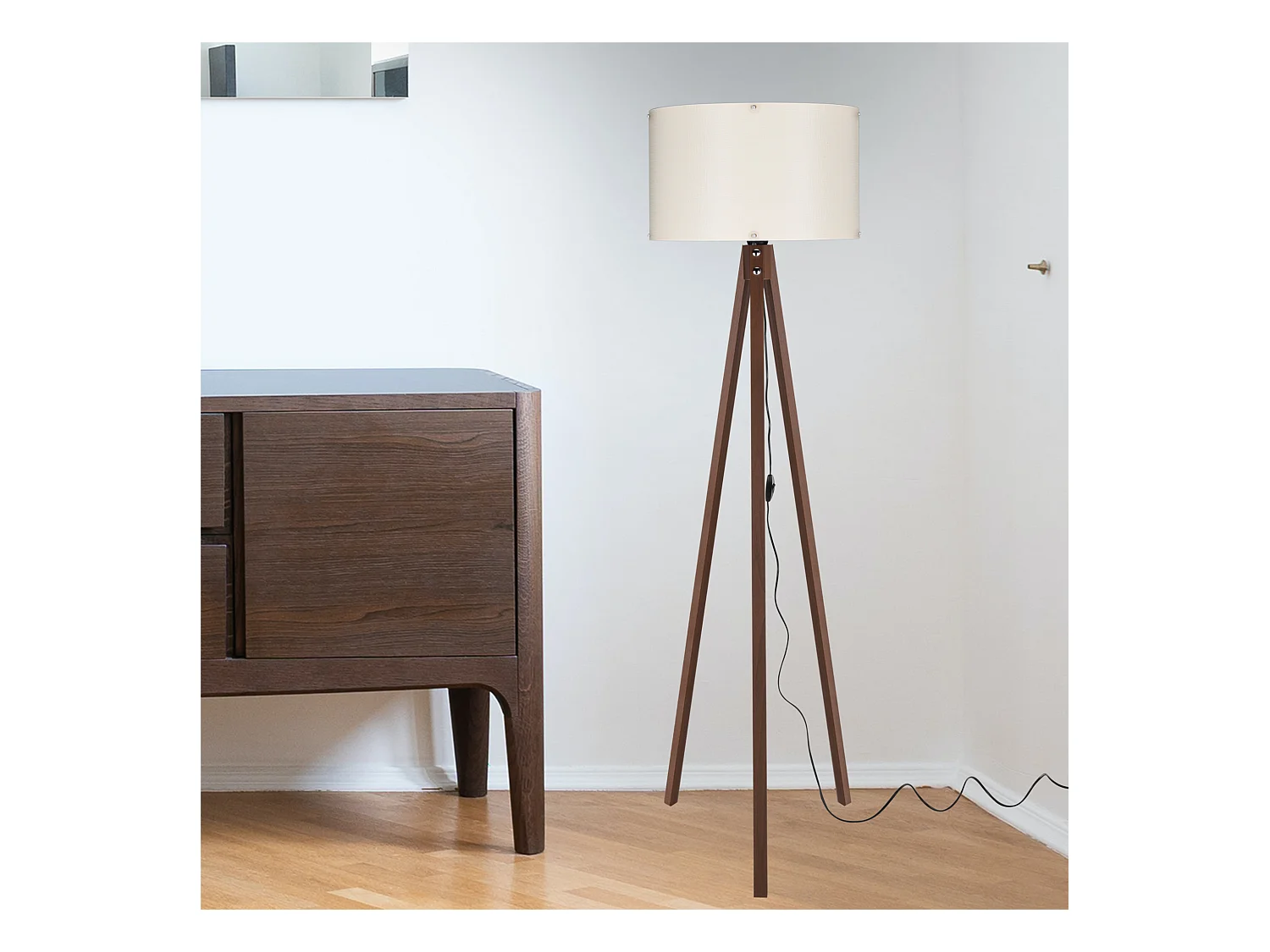 Lampadaire Guildford trépied hauteur 136 cm E27 effet noyer / crème [lux.pro]