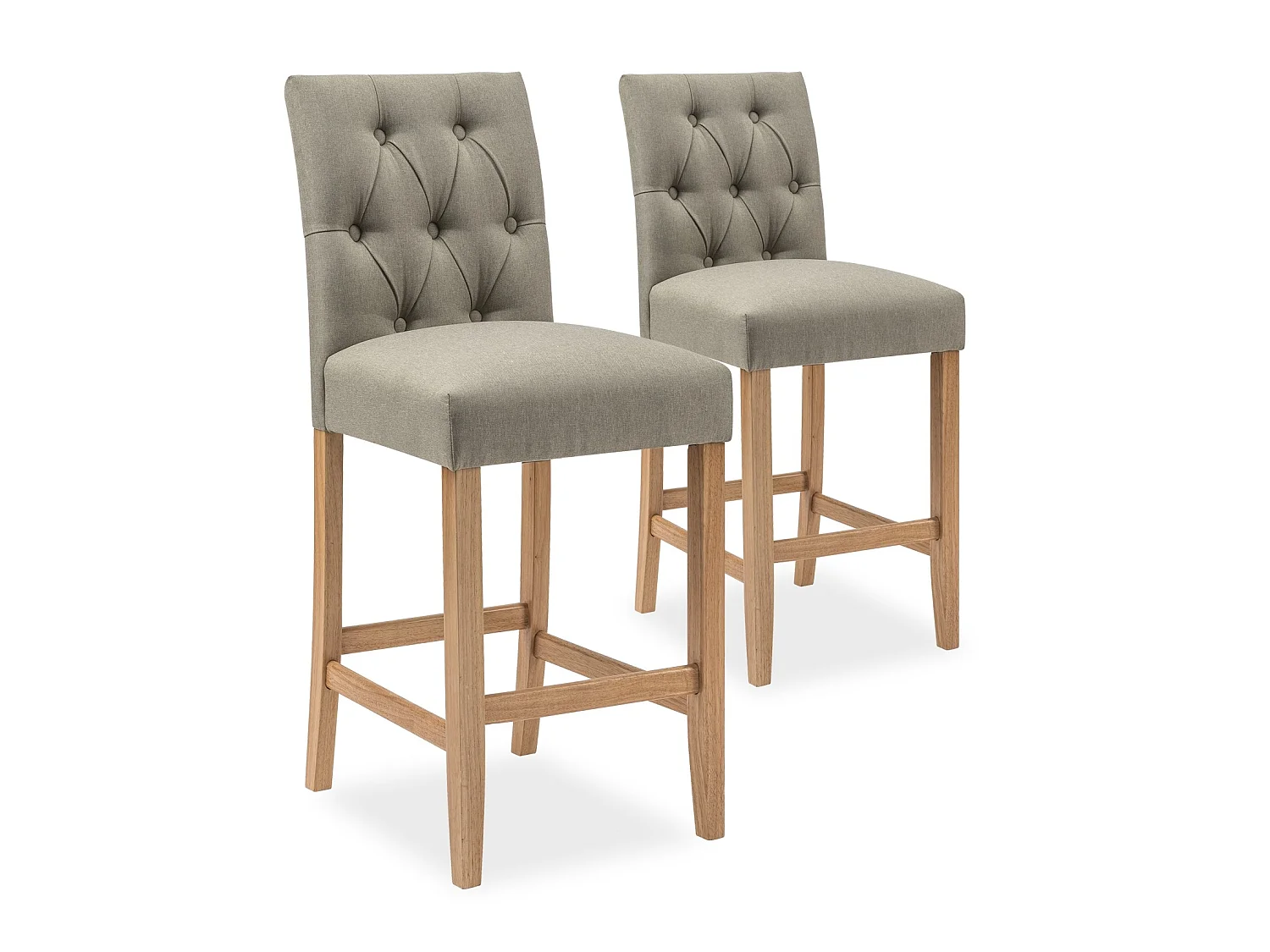 Lot de 2 chaises de bar en bois Gaya tissu Beige - H65cm