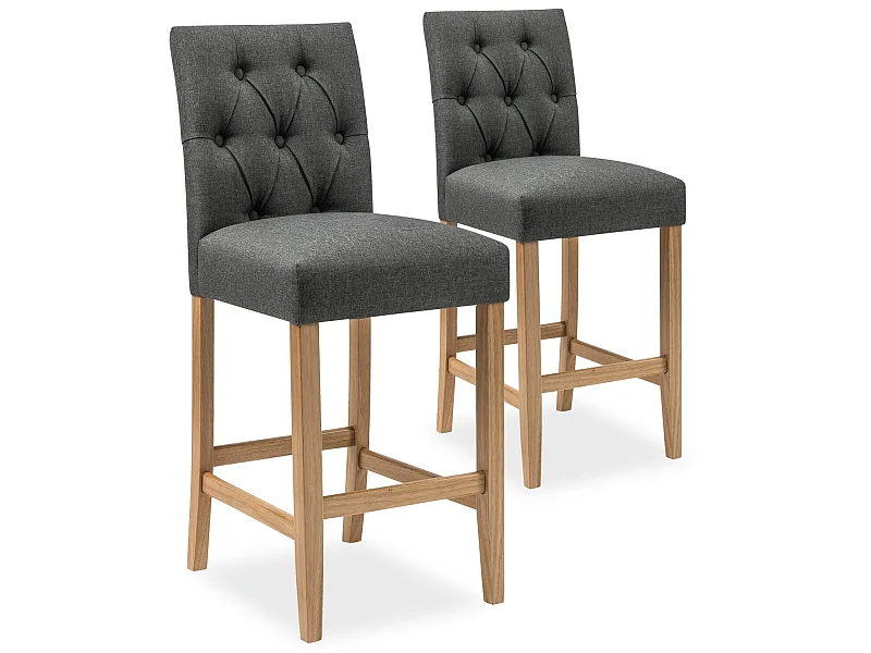 Lot de 2 chaises de bar en bois Gaya tissu Gris - H65cm