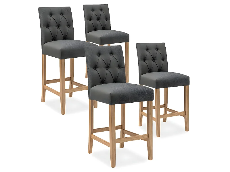 Lot de 4 chaises de bar en bois Gaya tissu Gris - H65cm