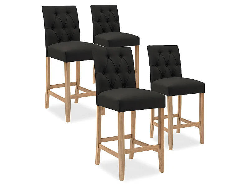 Lot de 4 chaises de bar en bois Gaya tissu Noir - H65cm