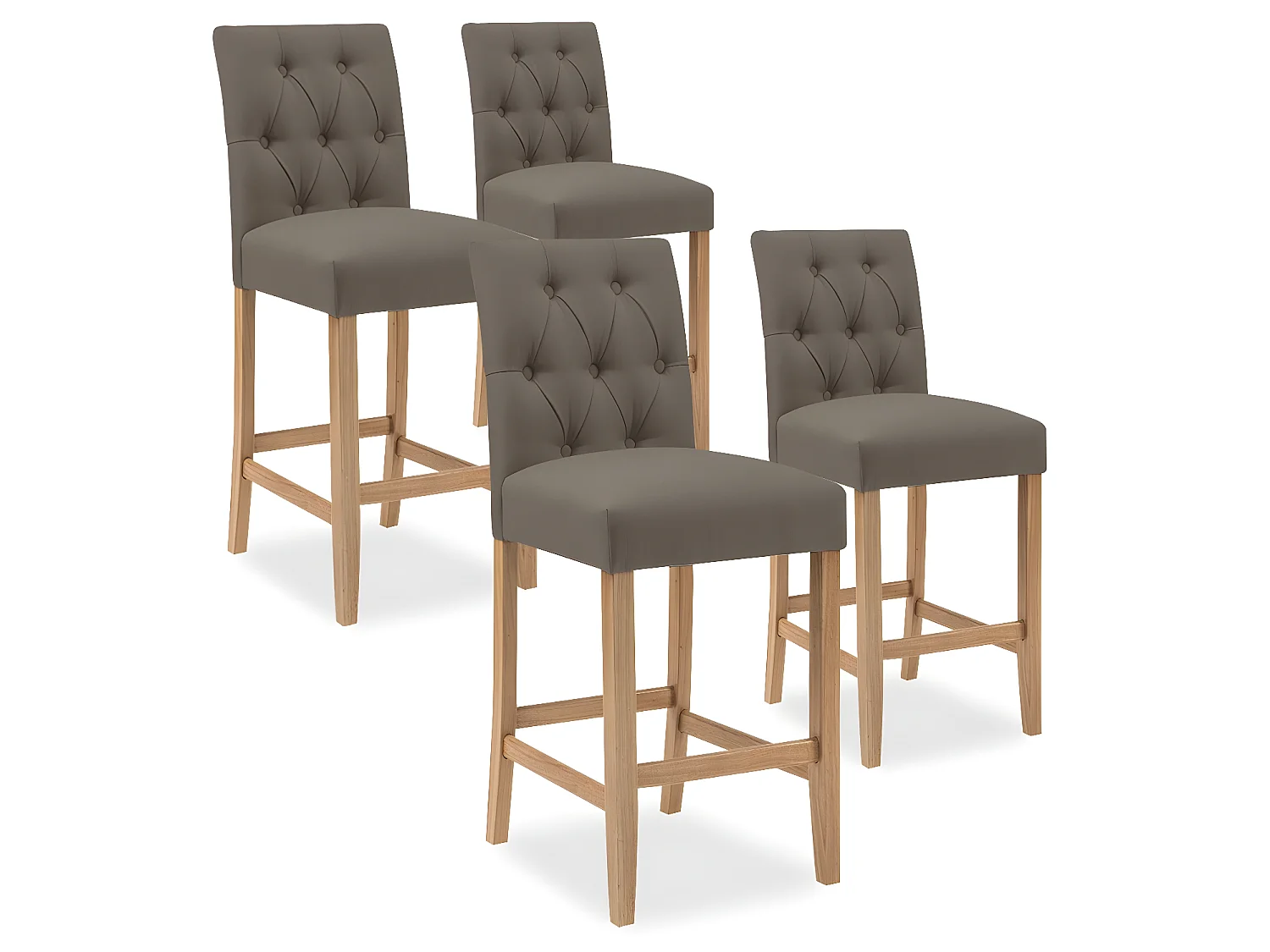 Lot de 4 chaises de bar en bois Gaya tissu Taupe - H65cm