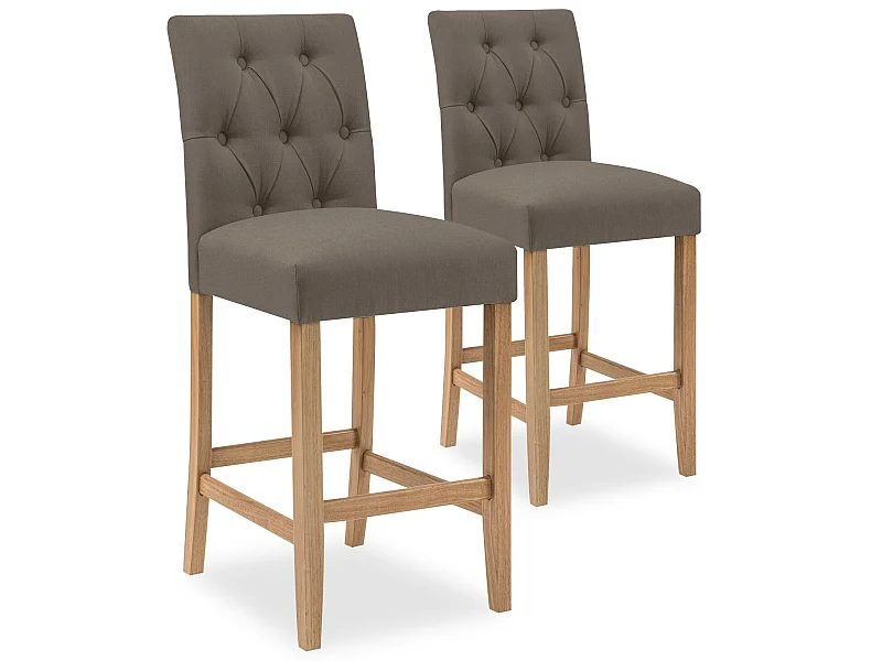 Lot de 2 chaises de bar en bois Gaya tissu Taupe - H65cm