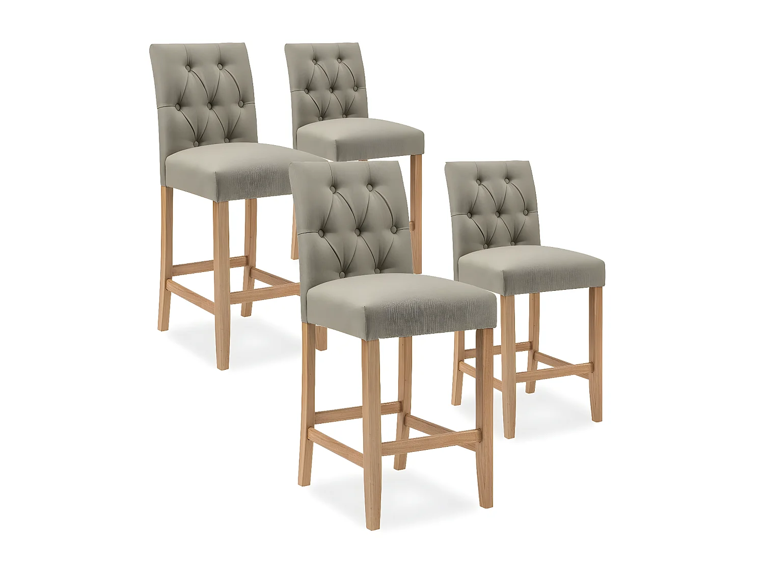 Lot de 4 chaises de bar en bois Gaya tissu Beige - H65cm