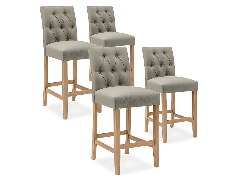 Lot de 4 chaises de bar en bois Gaya tissu Beige - H65cm