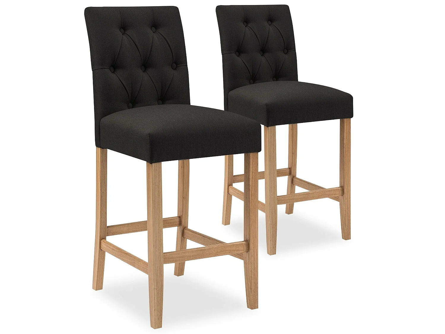 Lot de 2 chaises de bar en bois Gaya tissu Noir - H65cm