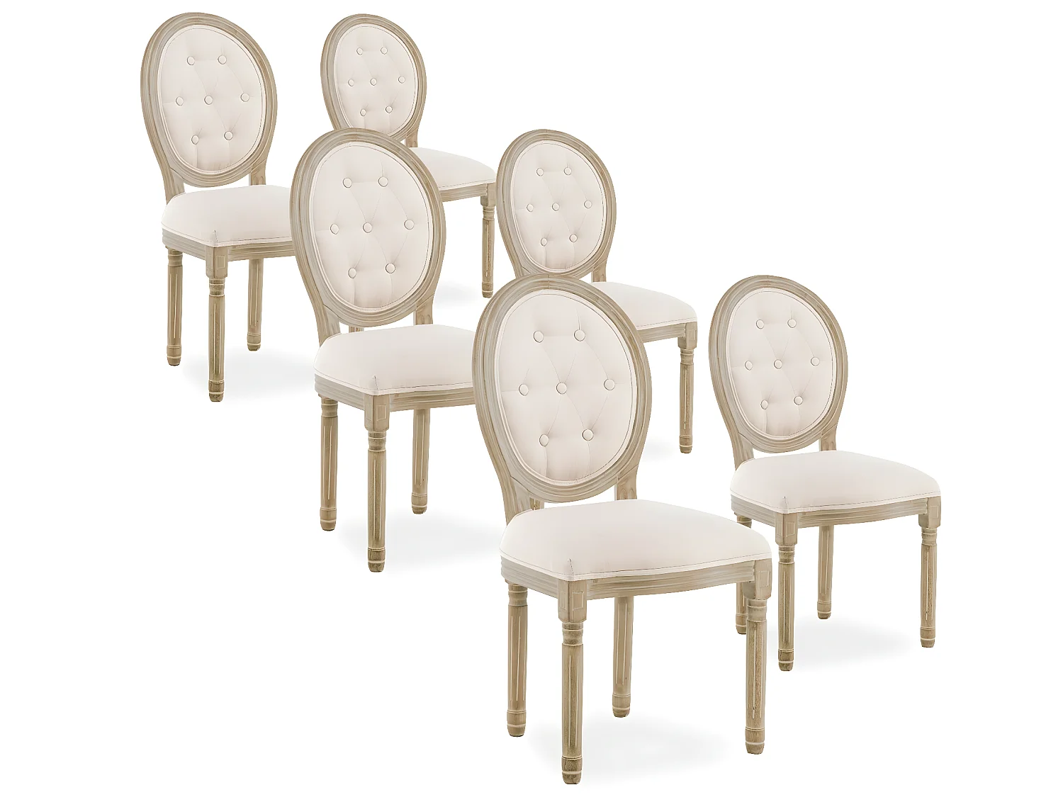 Lot de 6 chaises médaillon capitonnées Louis XVI tissu Beige