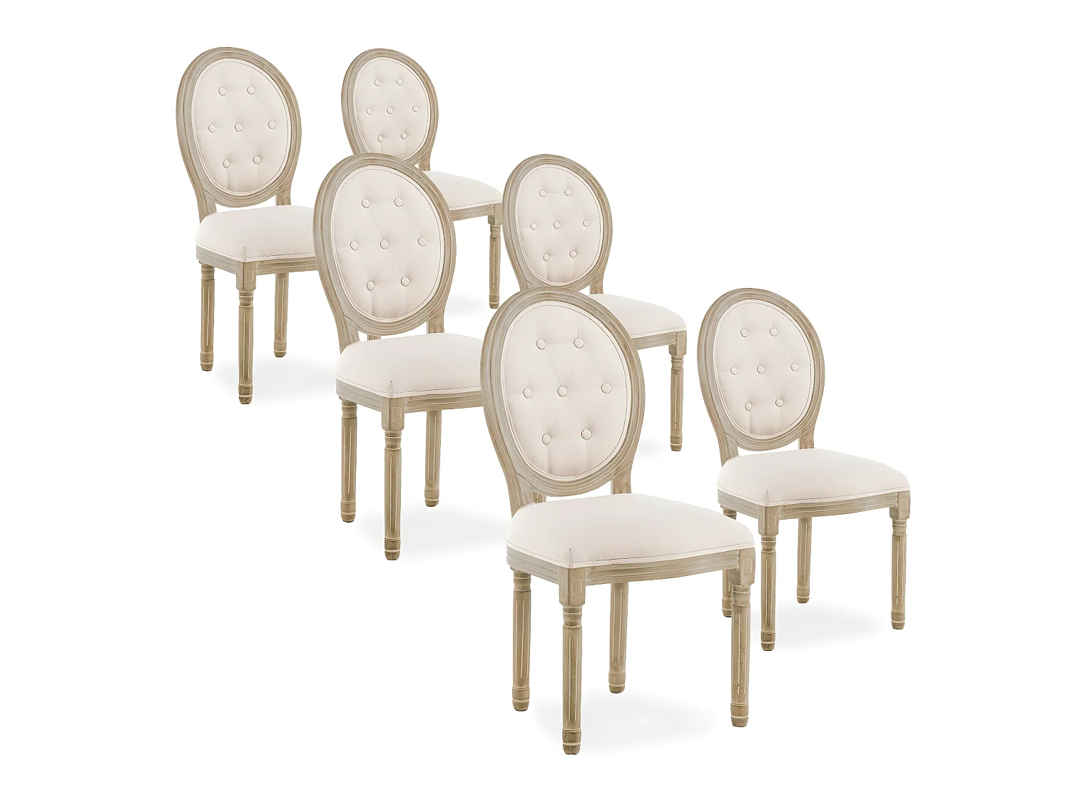 Lot de 6 chaises médaillon capitonnées Louis XVI tissu Beige