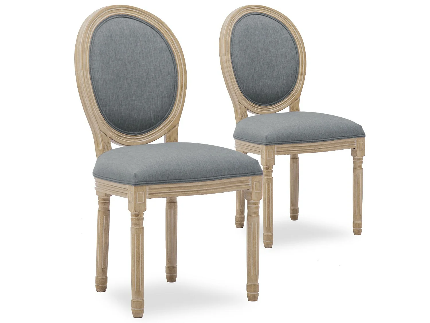 Lot de 2 chaises médaillon Louis XVI tissu Gris