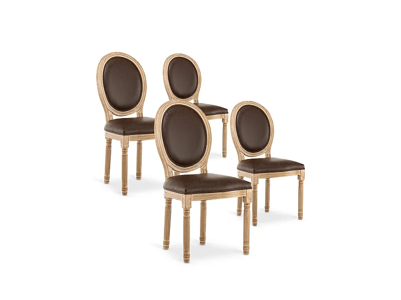 Lot de 4 chaises médaillon Louis XVI Vintage Simili Marron