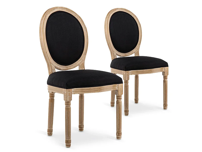 Lot de 2 chaises médaillon Louis XVI tissu Noir