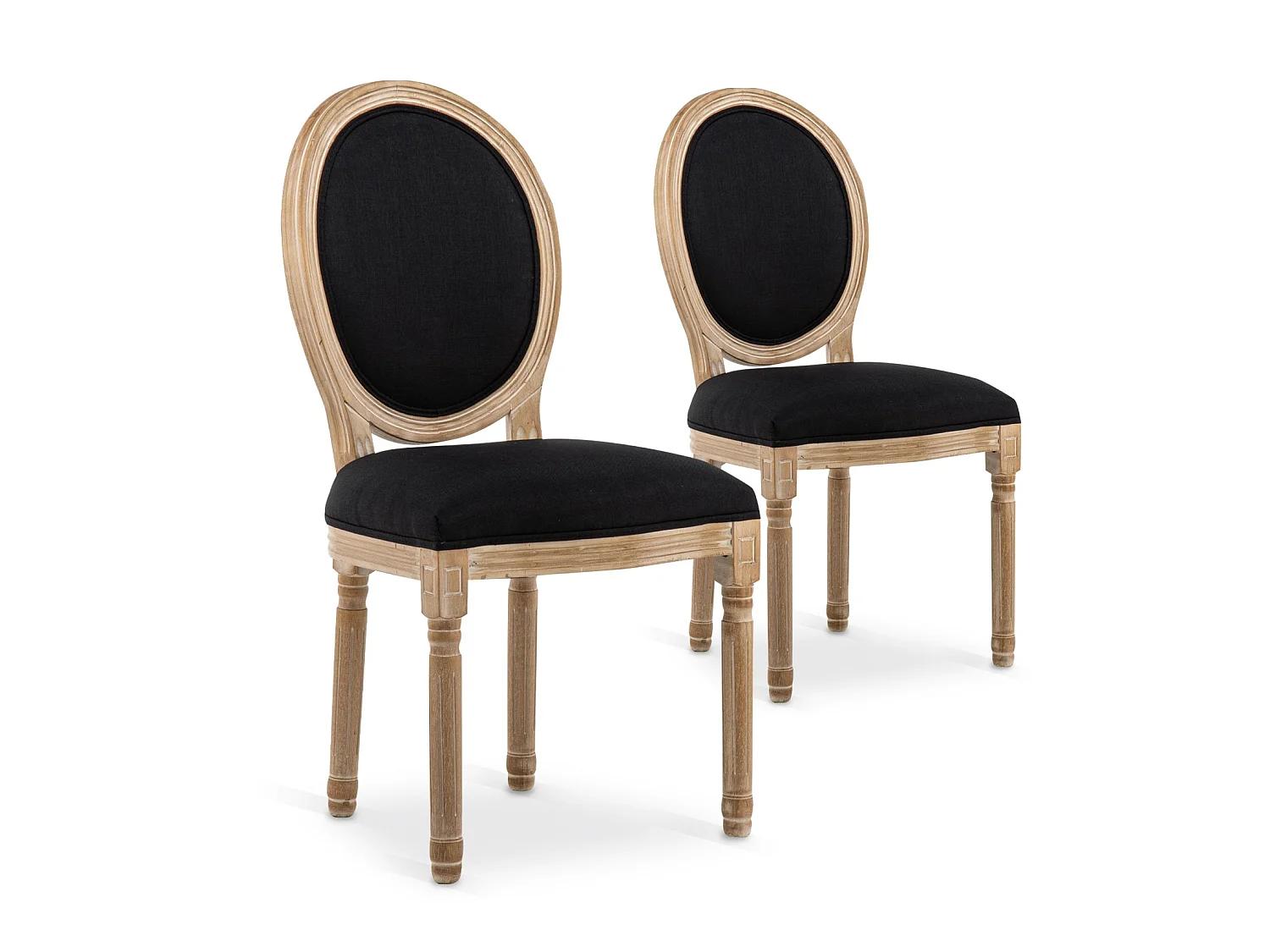 Lot de 2 chaises médaillon Louis XVI tissu Noir