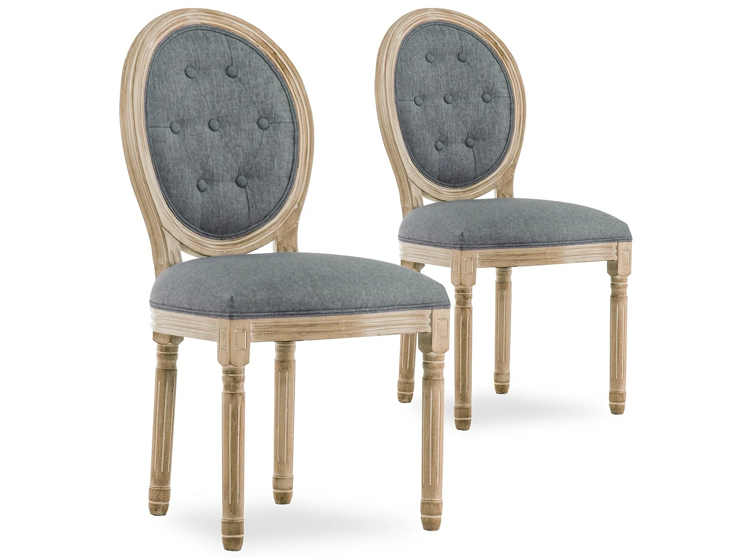 Lot de 2 chaises médaillon capitonnées Louis XVI tissu Gris