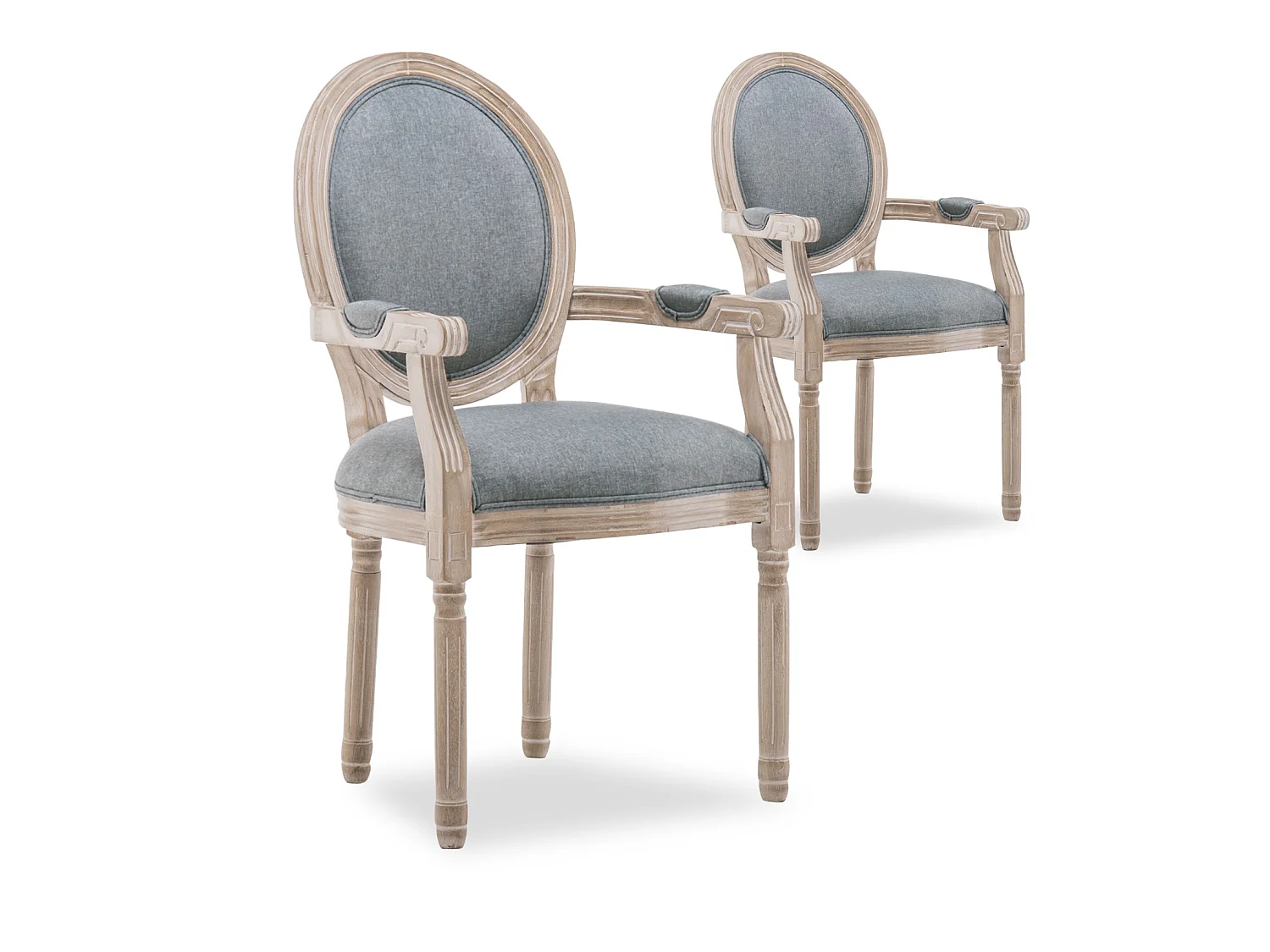Lot de 2 fauteuils médaillon Louis XVI tissu Gris