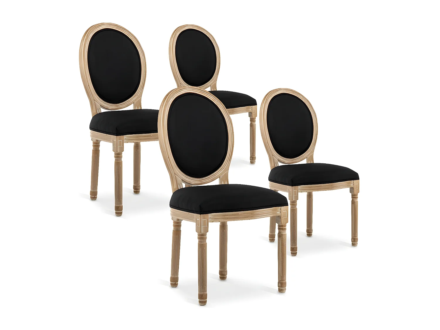 Lot de 4 chaises médaillon Louis XVI tissu Noir