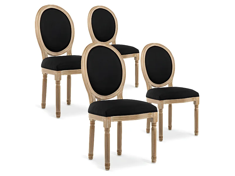Lot de 4 chaises médaillon Louis XVI tissu Noir