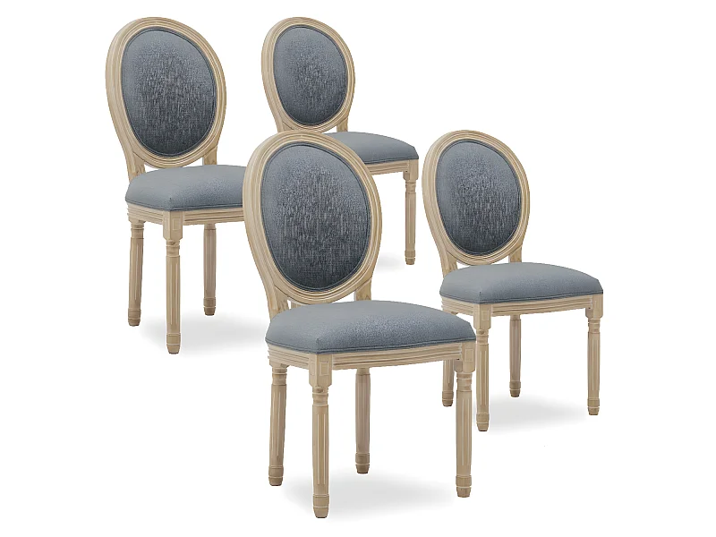 Lot de 4 chaises médaillon Louis XVI tissu Gris