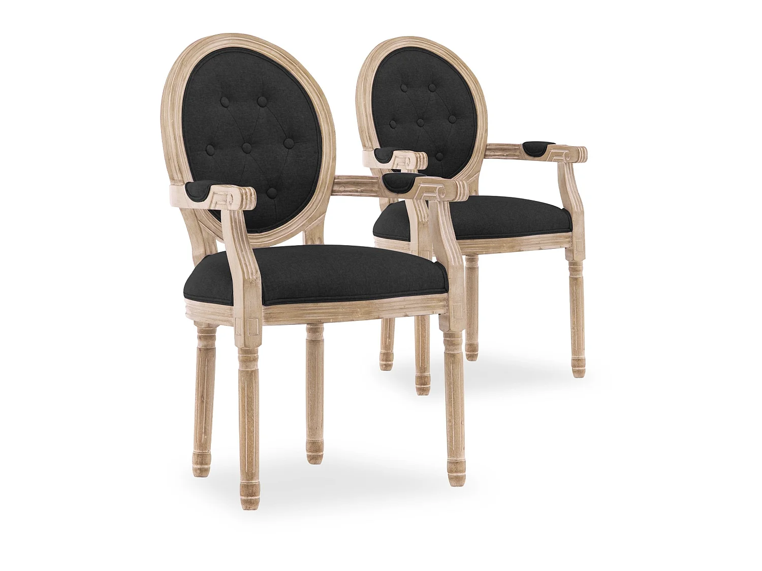 Lot de 2 fauteuils médaillon capitonnés Louis XVI tissu Noir