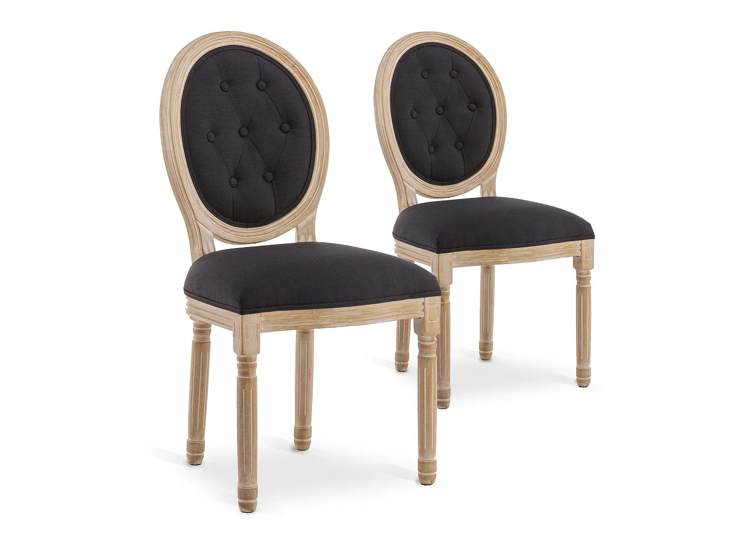 Lot de 2 chaises médaillon capitonnées Louis XVI tissu Noir