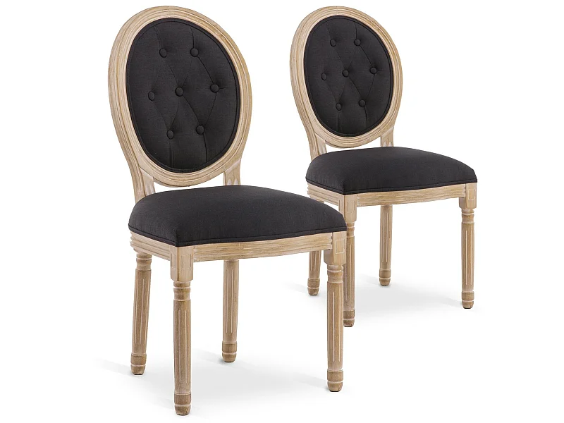Lot de 2 chaises médaillon capitonnées Louis XVI tissu Noir