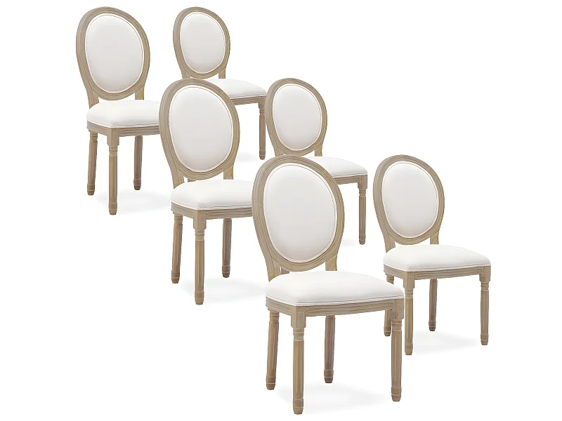 Lot de 6 chaises médaillon Louis XVI tissu Beige