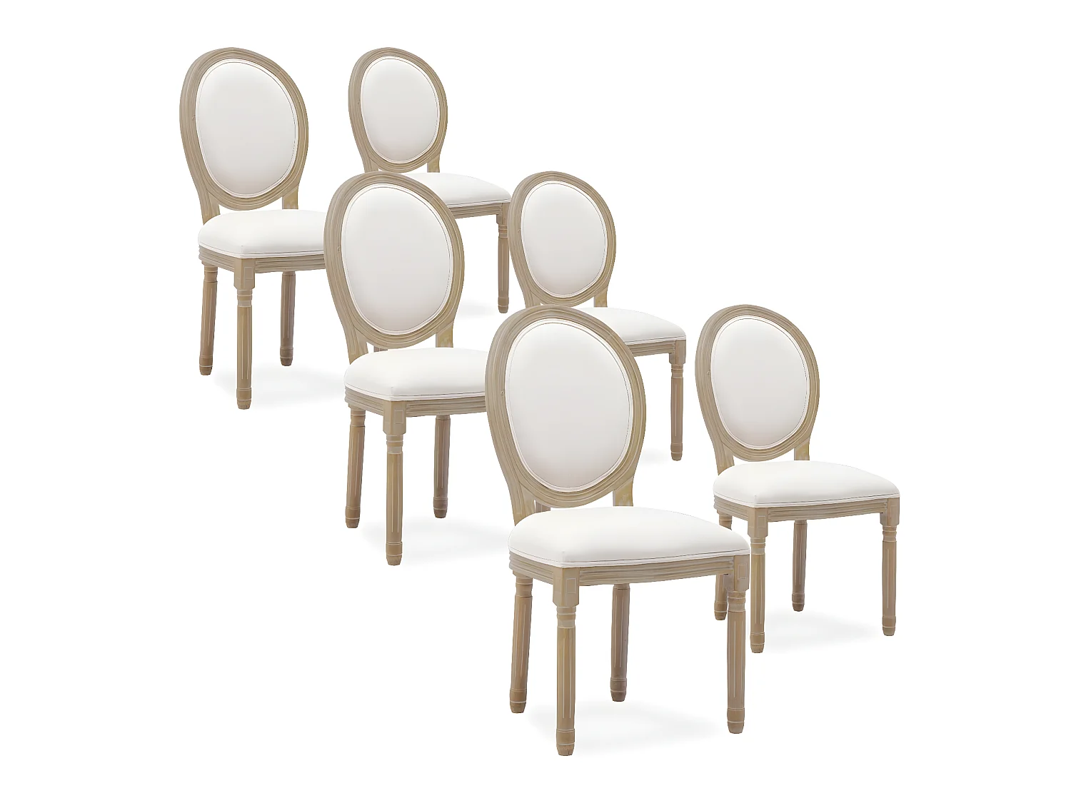 Lot de 6 chaises médaillon Louis XVI tissu Beige